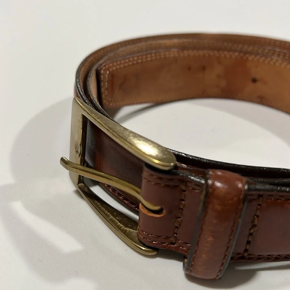 Vintage Italian leather‎ belt - 40, brass hardware